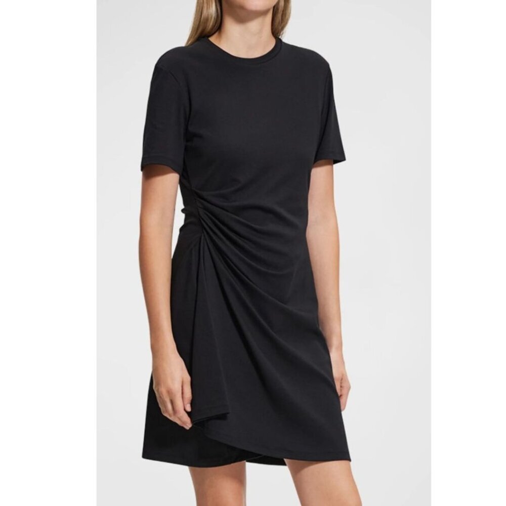 Theory Black Side-Draped Mini T-Shirt Dress Large